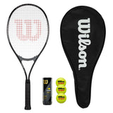 Wilson Pro Staff Excel 112 Tennis Racket (Black/Grey) with Head Cover and Balls